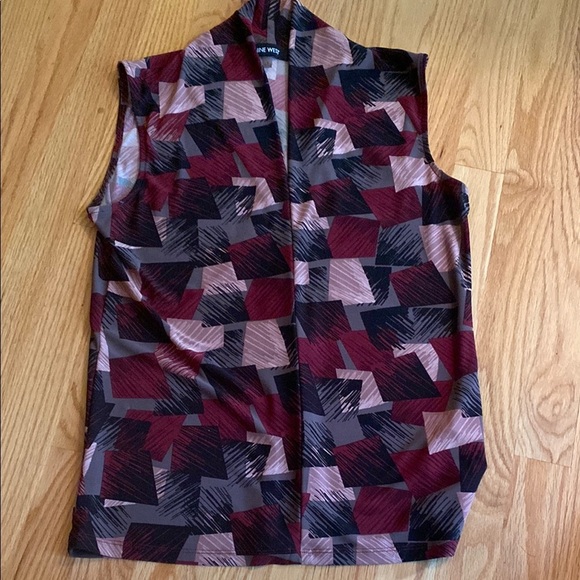 Nine West Geometric Patterned Blouse - Burgundy and Black - Picture 1 of 3